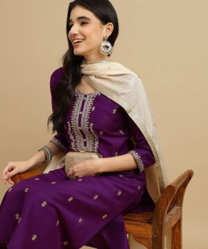 Violet Embroidered Chinon Kurta Dupatta Sets 1