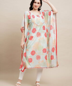 Green Flared Printed Kraftan Dresses