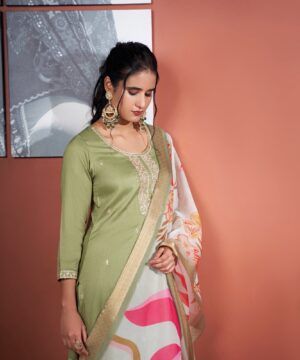 Pista Chinon Round Neck Kurta Sets