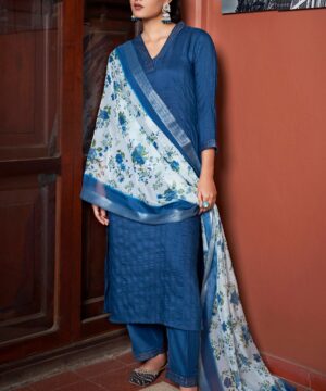 Teal Blue Chinon Embroidered Kurta Sets 1